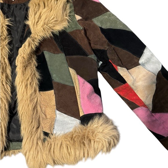Vintage Leather Fur Colorblock Xhilaration Jacket size XL *Runs Small - Picture 4 of 15